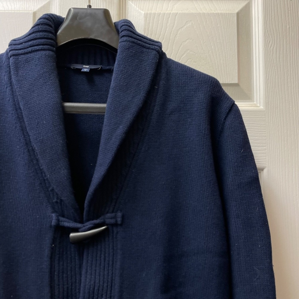 Gap Men's Medium Navy Cotton Cardigan Sweater Shawl Collar Toggle Nautical